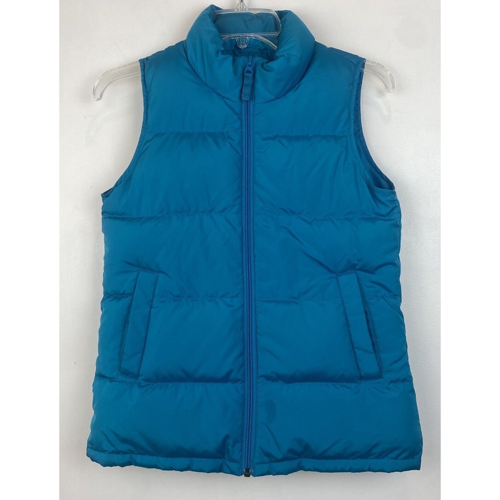 Lands End Down Puffer Vest Girls 14 Light Blue Winter Zip Jacket Read